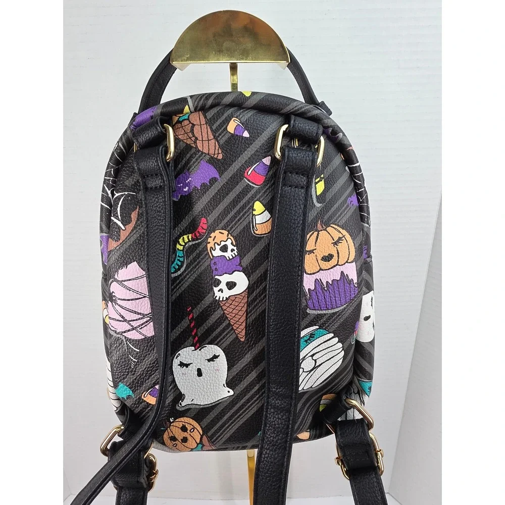 Betsey Johnson Halloween Vampire Puppy Mini Backpack Spooky Treats Print Black